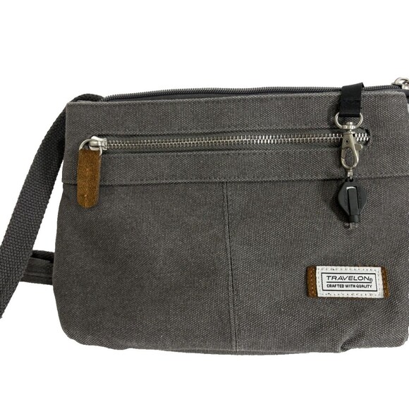 Travelon Anti-Theft Heritage Crossbody Bag Gray RFID Slash-Resistant Purse - Picture 5 of 13
